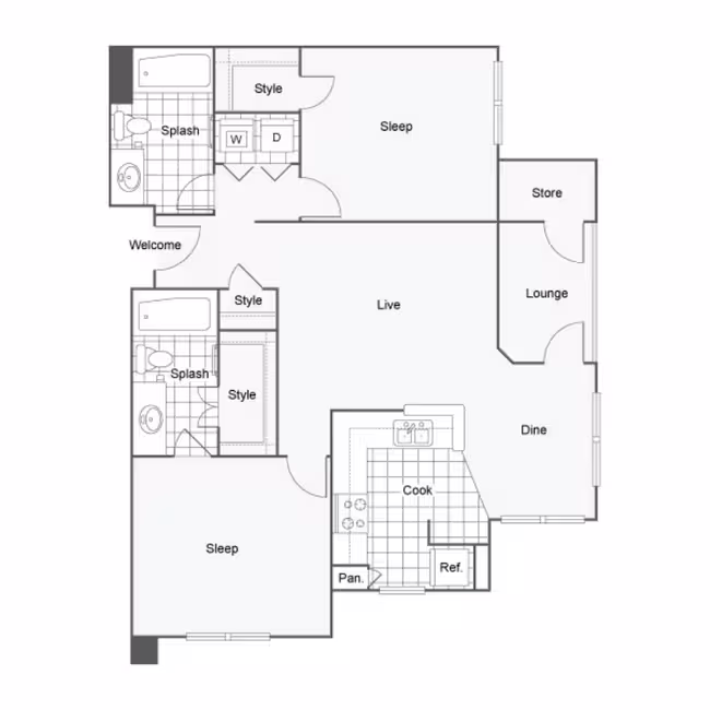 2 Bed 2 Bath A 1109 floor plan